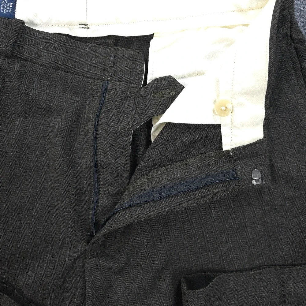Vintage Polo Ralph Lauren Pants Mens 35x32 Brown Herringbone‎ Wool Tweed Slacks